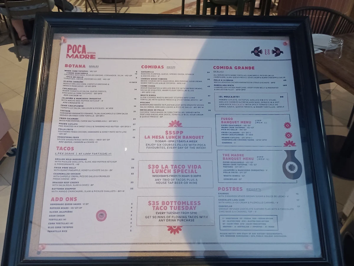 Menu, Poca Madre Restaurant
