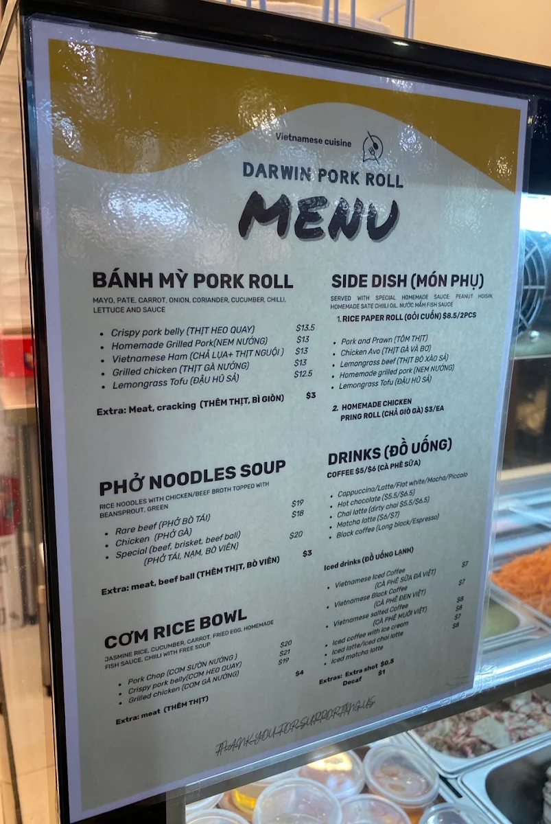 Menu, Darwin Pork Roll