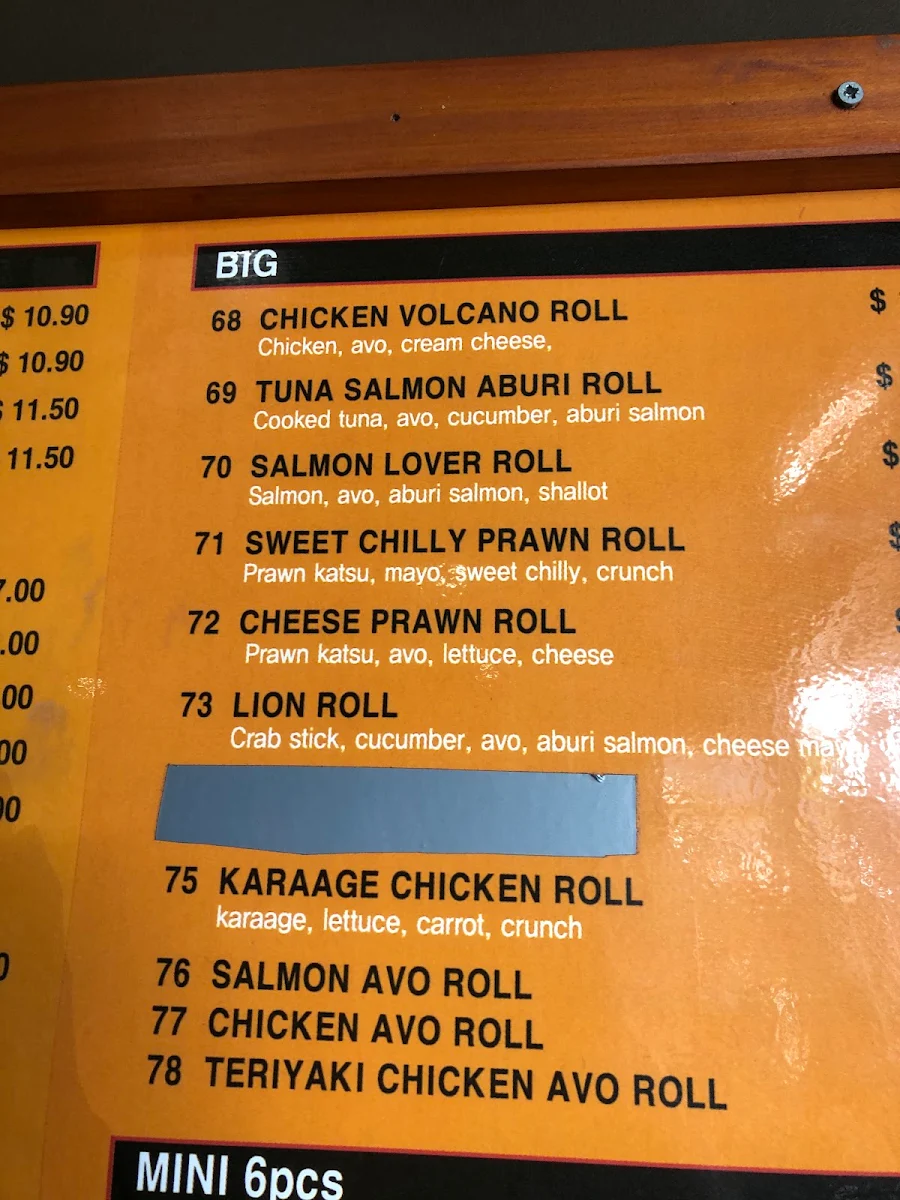 Menu, Kumo Japanese Cuisine