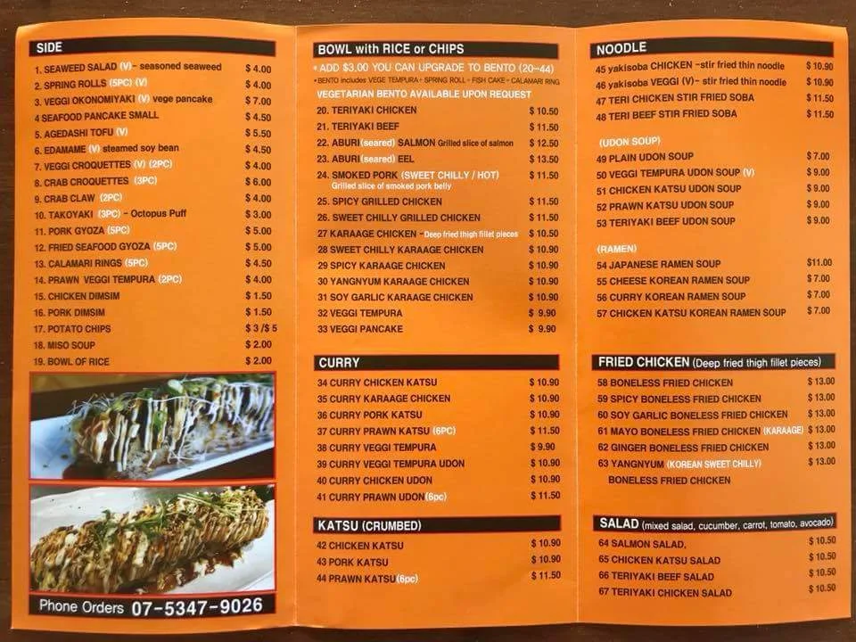 Menu, Kumo Japanese Cuisine