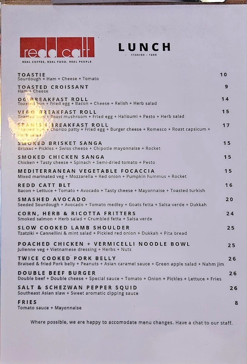 Menu, redd catt