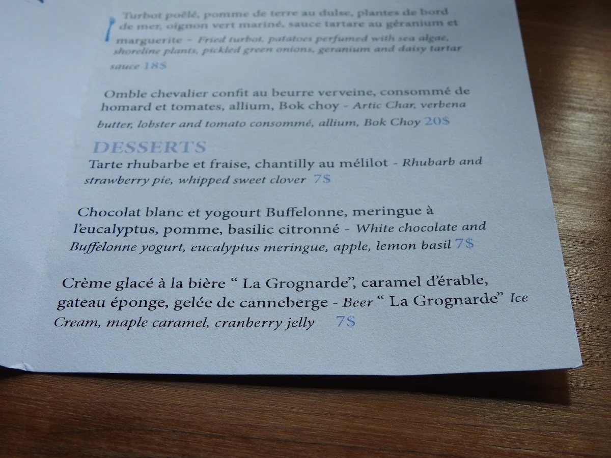 Menu, Restaurant Villa Estevan Lodge