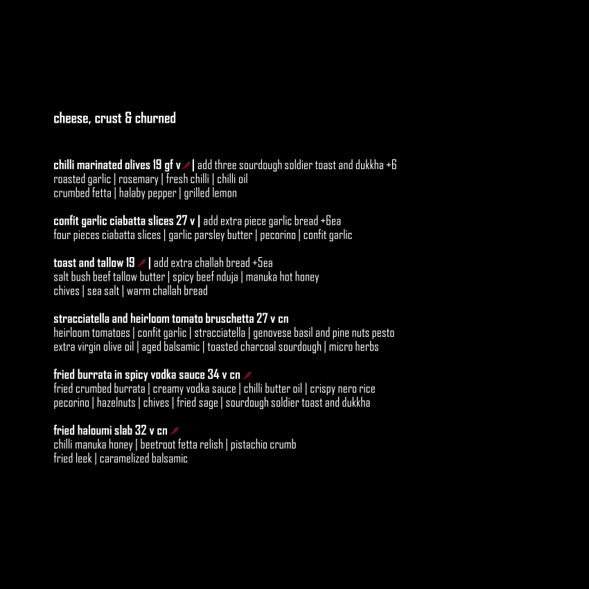 Menu, Elements Bar and Grill Pyrmont