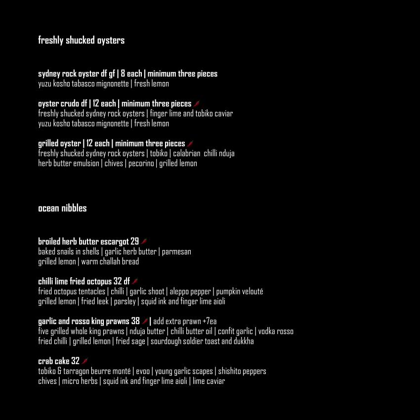 Menu, Elements Bar and Grill Pyrmont