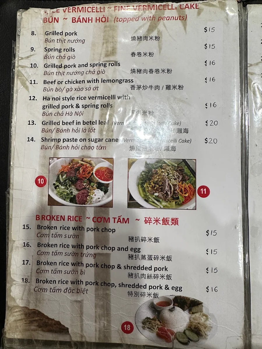 Menu, My Tho