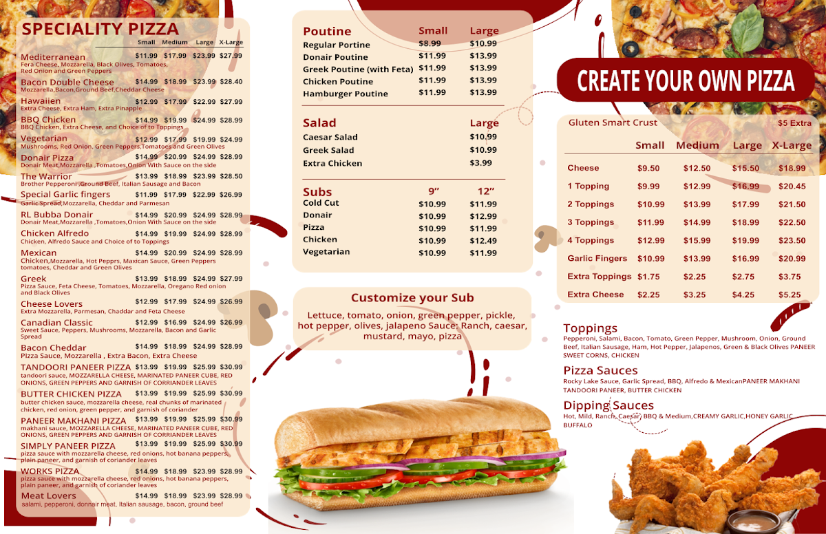 Menu, Rocky Lake Pizza and Convenience