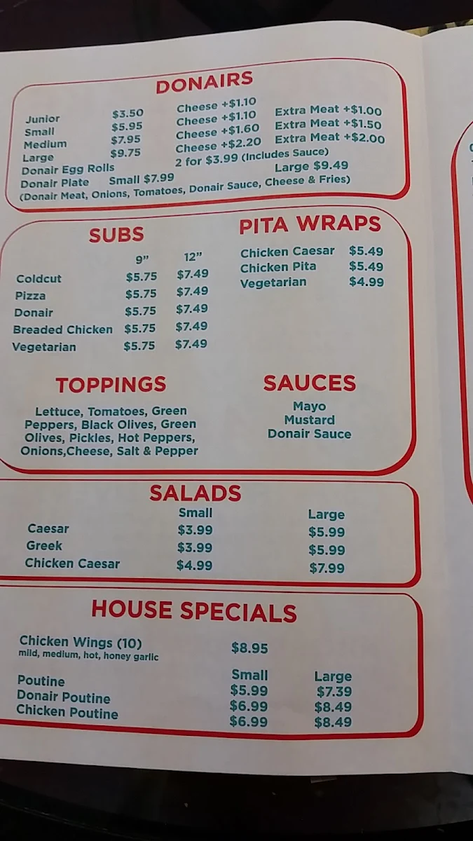 Menu, Rocky Lake Pizza and Convenience