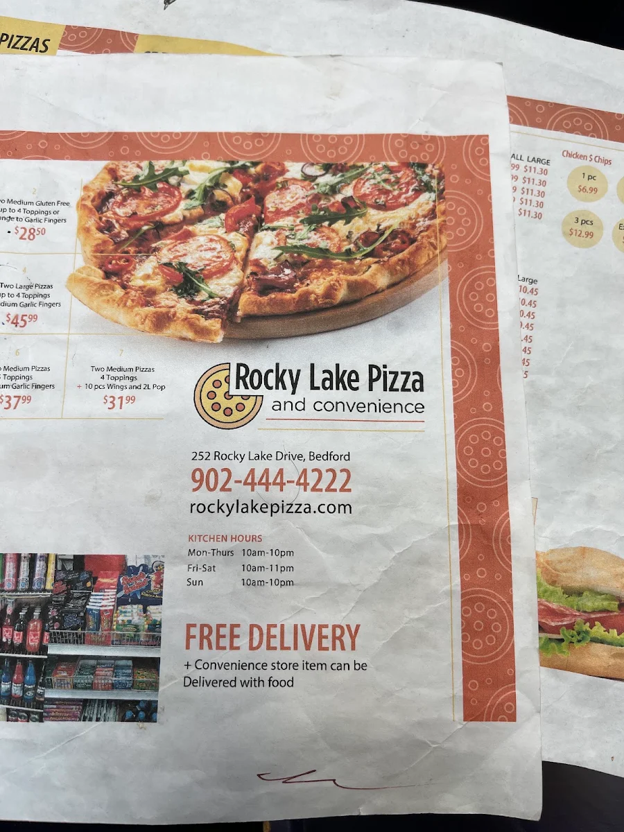 Menu, Rocky Lake Pizza and Convenience