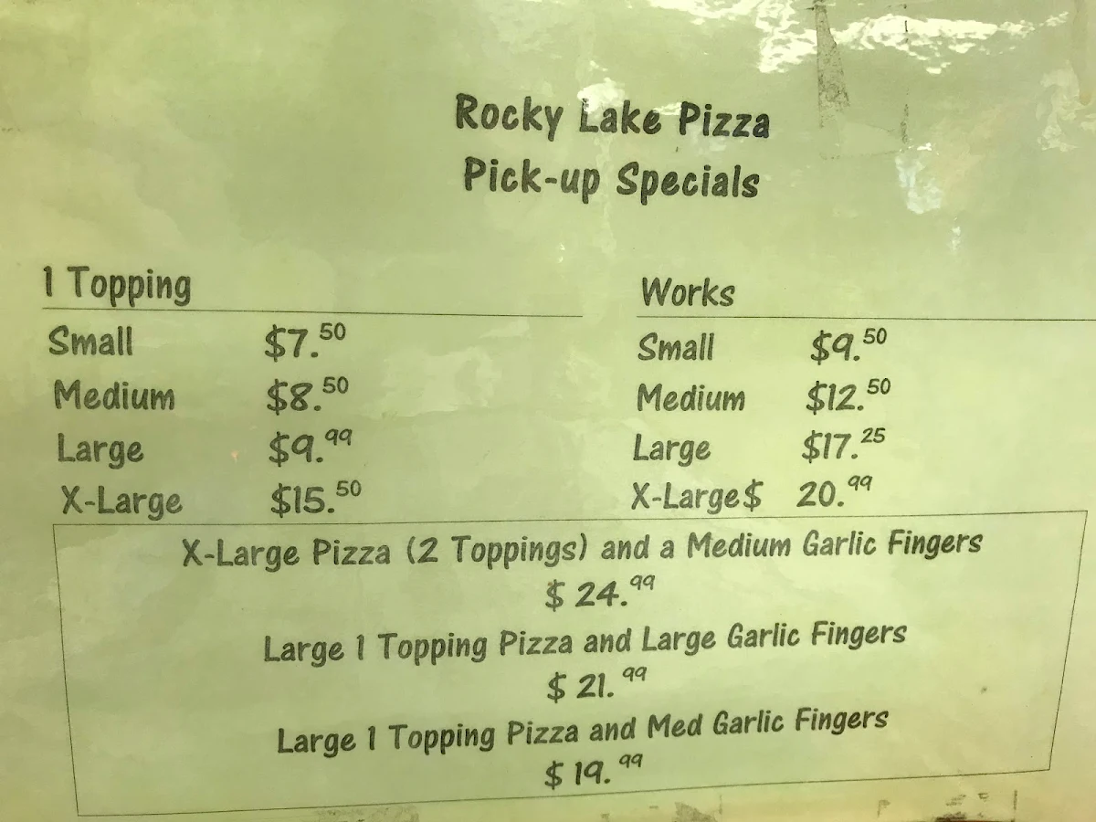 Menu, Rocky Lake Pizza and Convenience