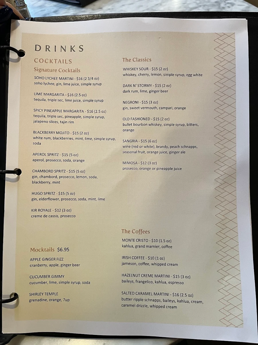 Menu, Burnaby Mountain Restaurant
