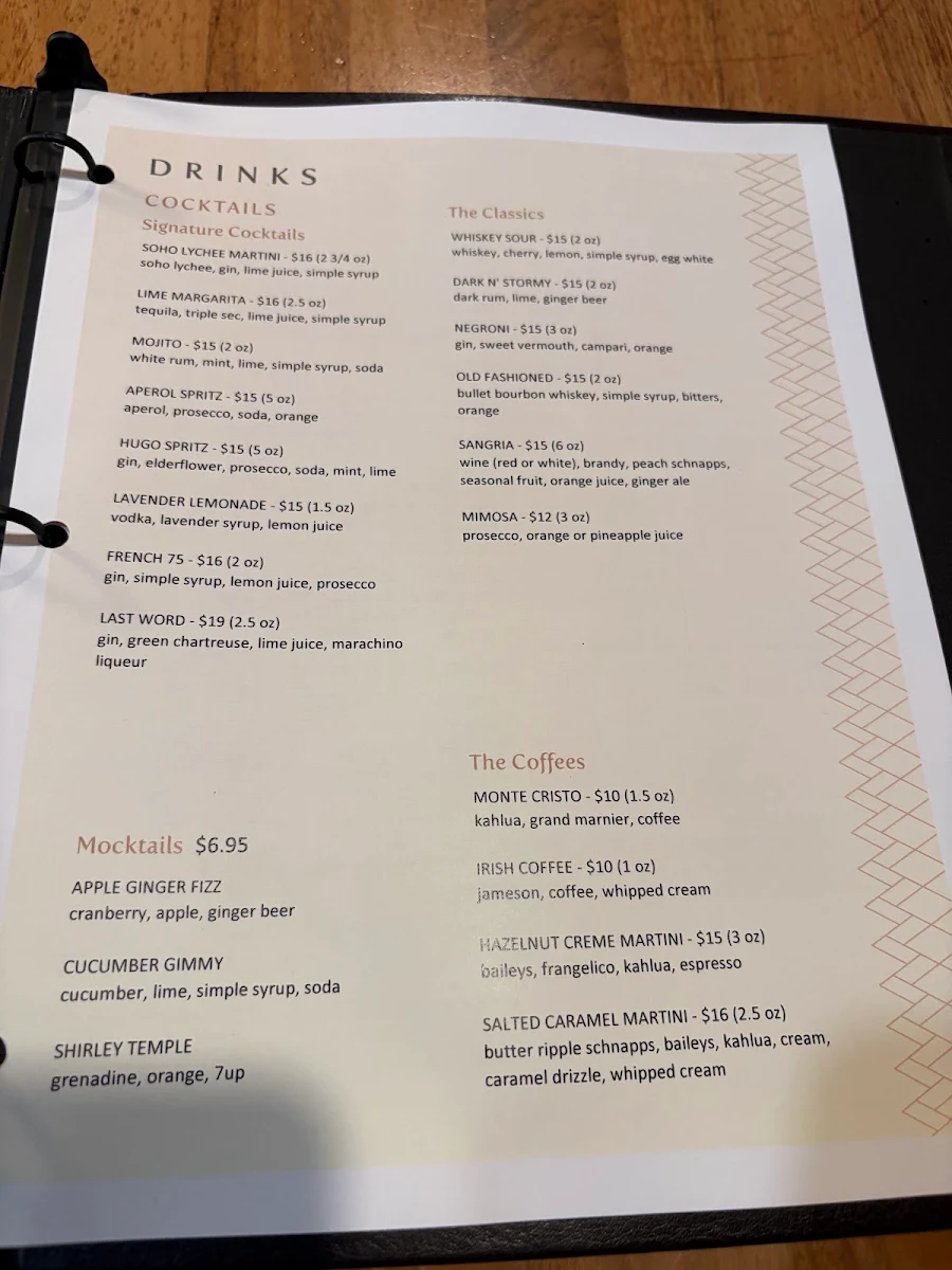 Menu, Burnaby Mountain Restaurant