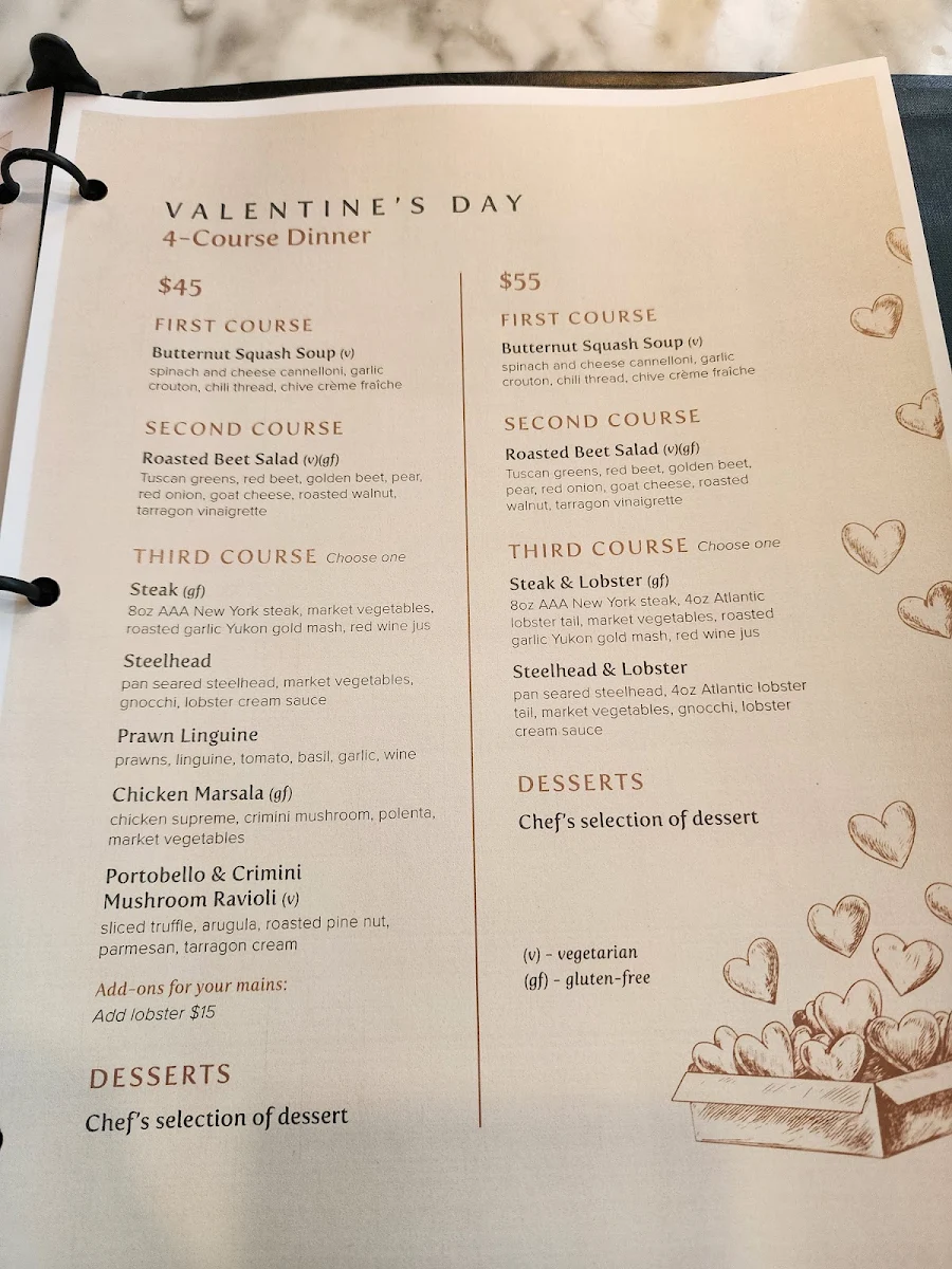 Menu, Burnaby Mountain Restaurant