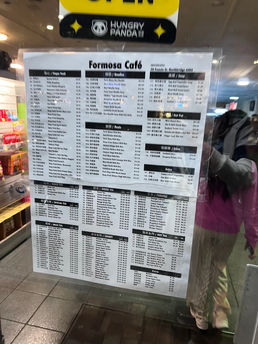 Menu, Formosa Cafe