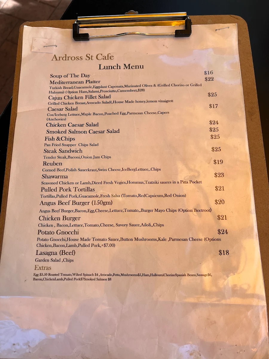 Menu, Ardross Street Cafe