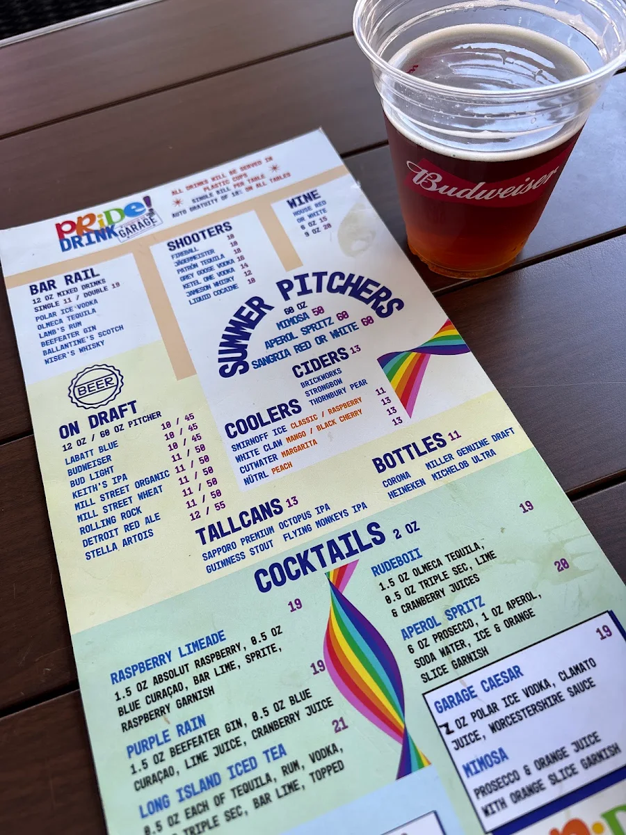 Menu, Church St. Garage Bar