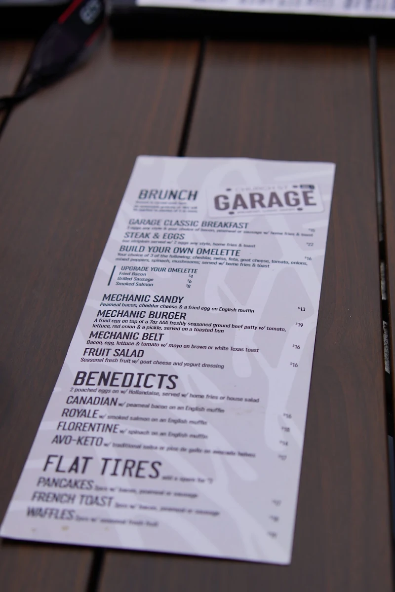 Menu, Church St. Garage Bar
