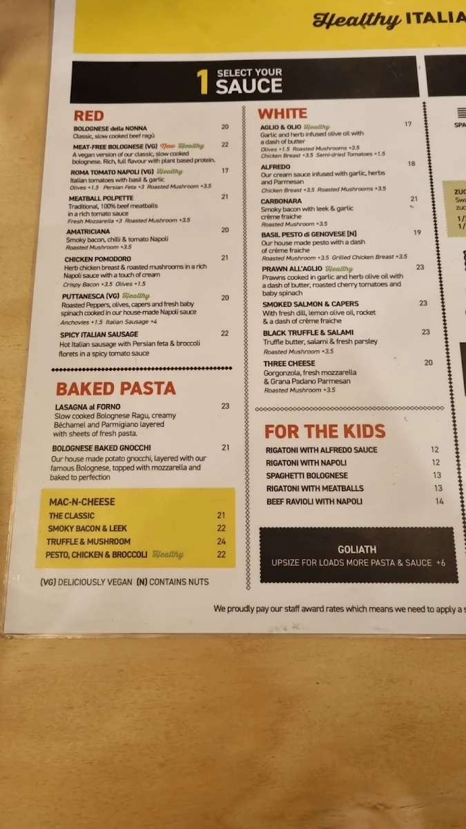 Menu, Etto Pasta Bar - South Melbourne