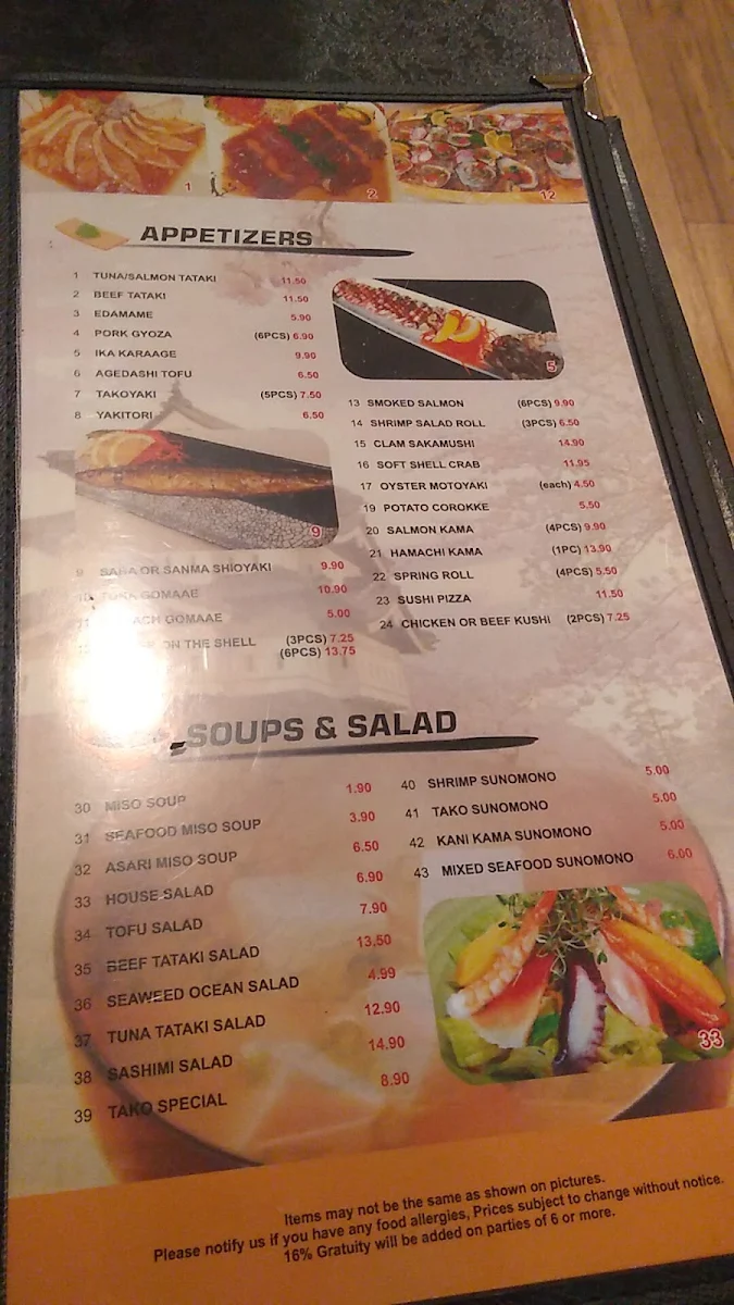 Menu, Yume Sushi Okotoks