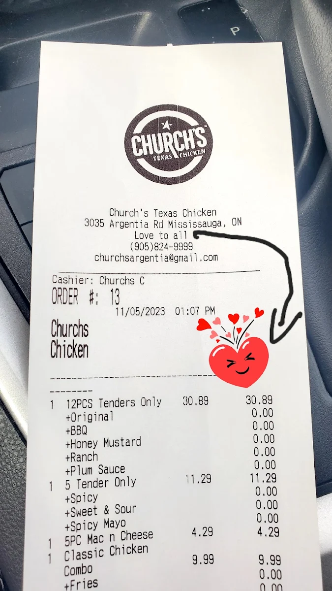 Menu, Church's Texas Chicken