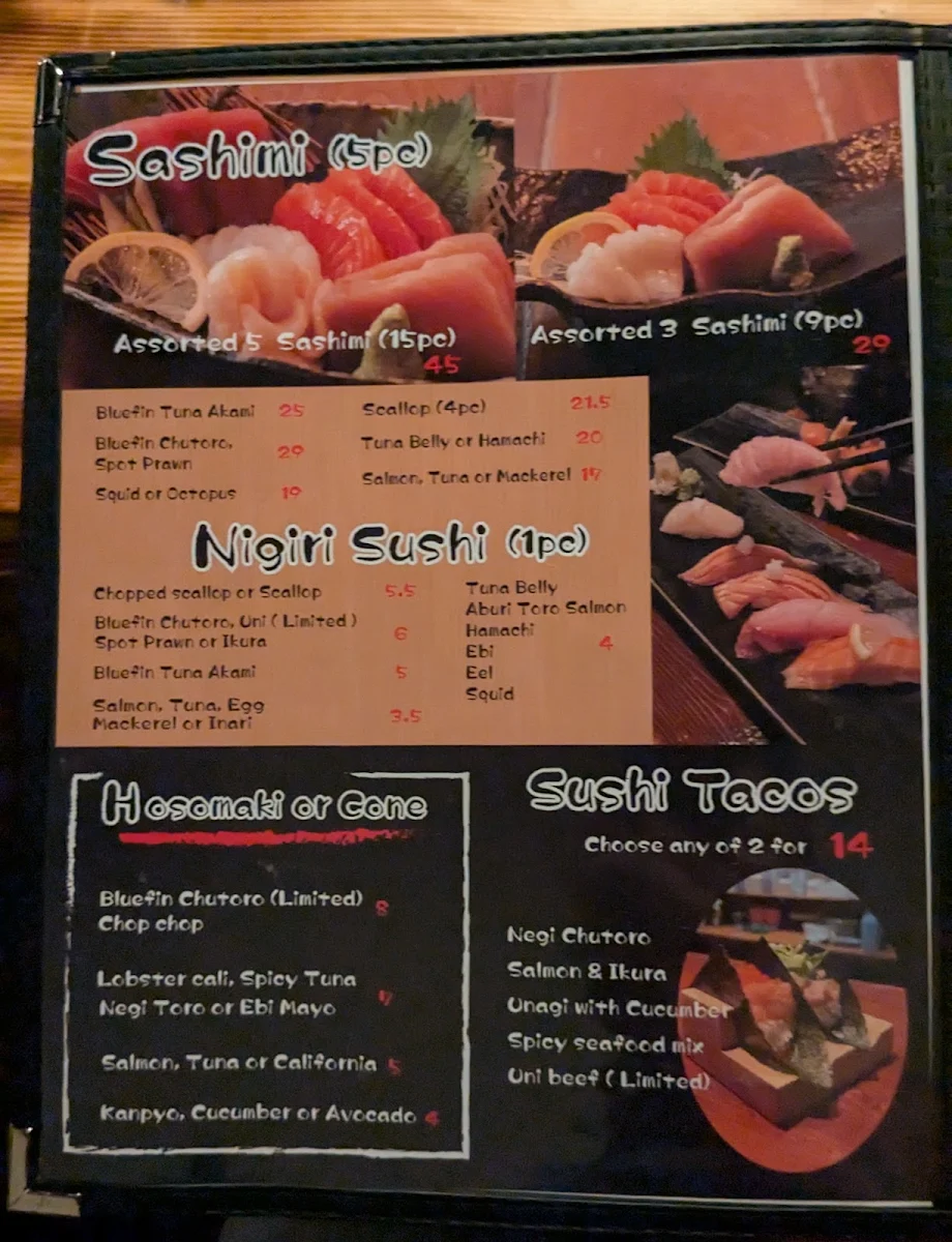 Menu, Izakaya Tomo