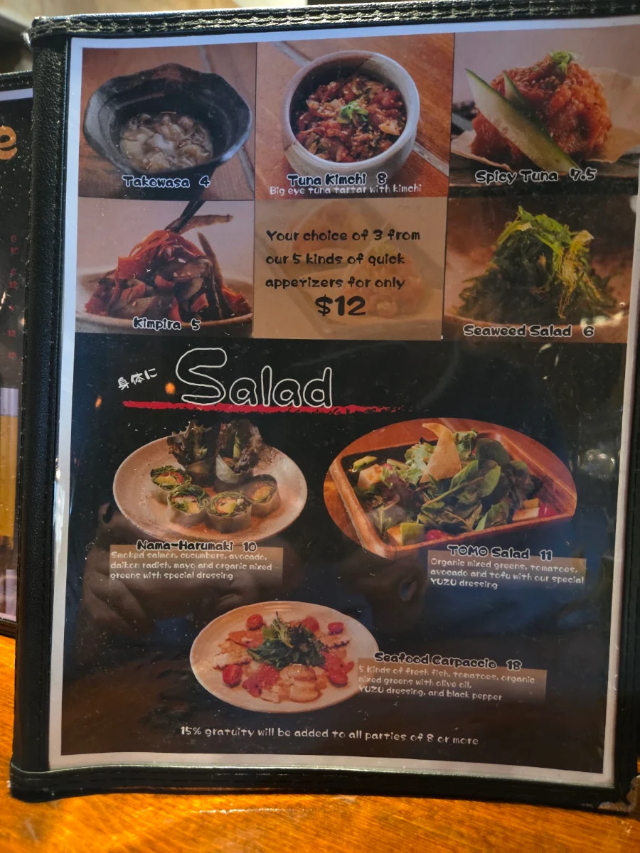 Menu, Izakaya Tomo