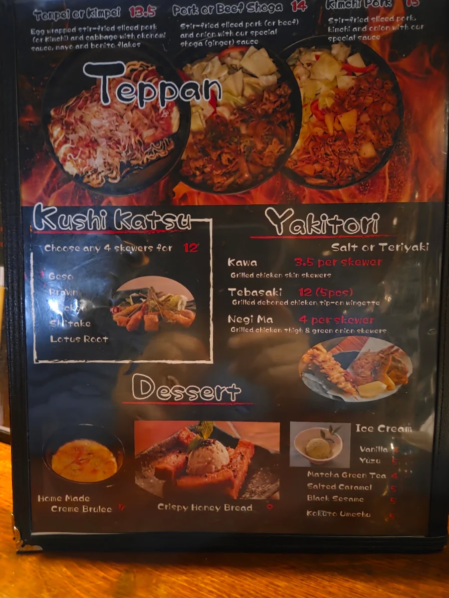 Menu, Izakaya Tomo