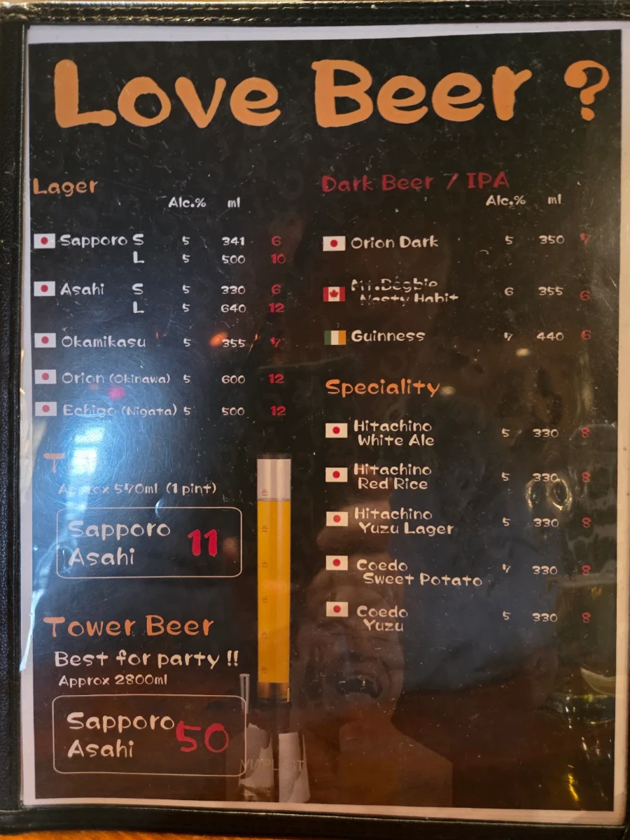 Menu, Izakaya Tomo