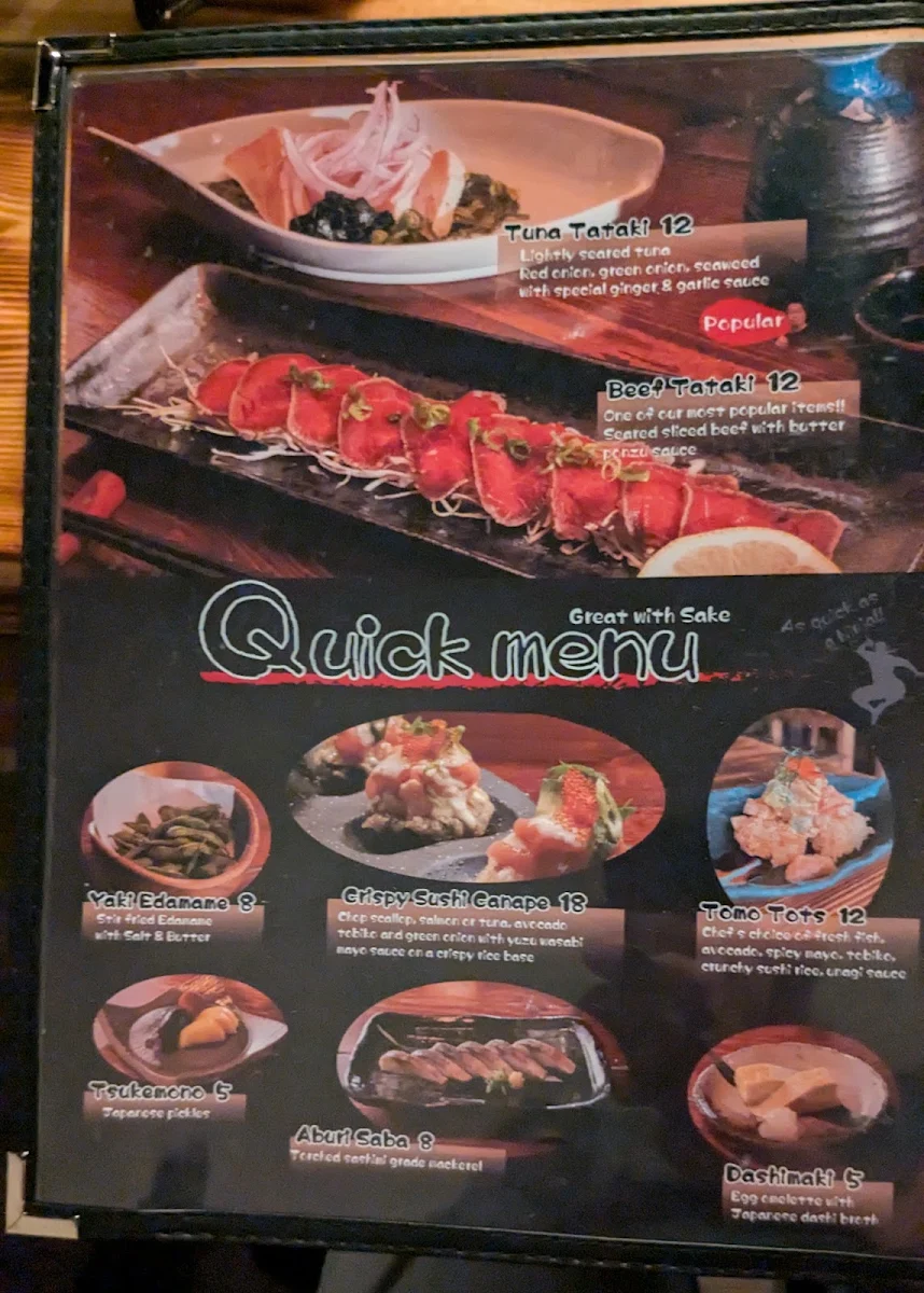 Menu, Izakaya Tomo