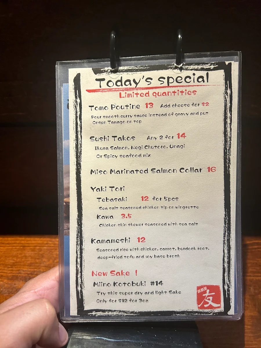 Menu, Izakaya Tomo