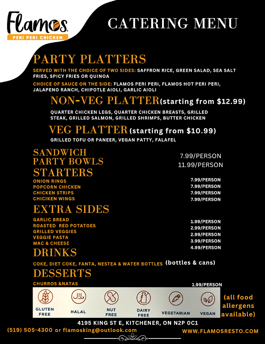 Menu, Flamos Peri Peri Chicken(Kitchener)
