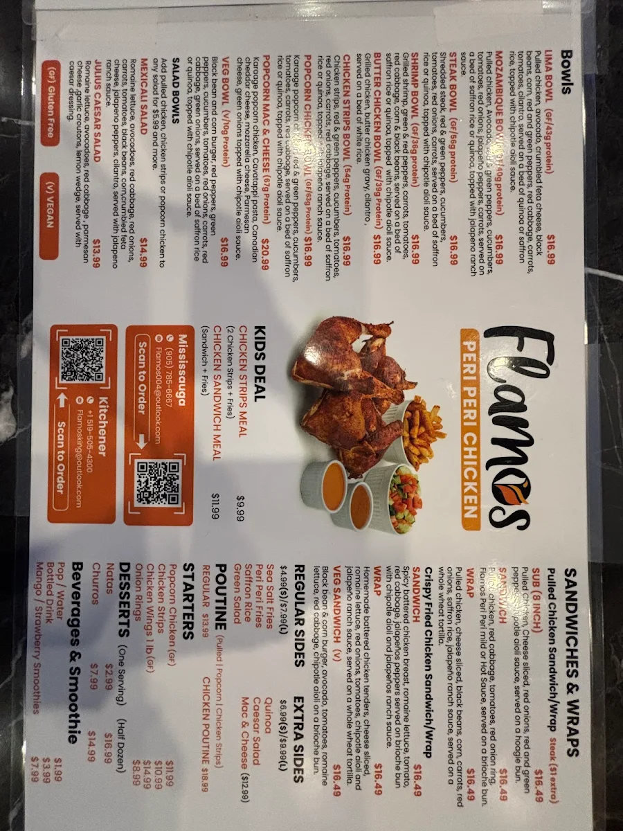 Menu, Flamos Peri Peri Chicken(Kitchener)