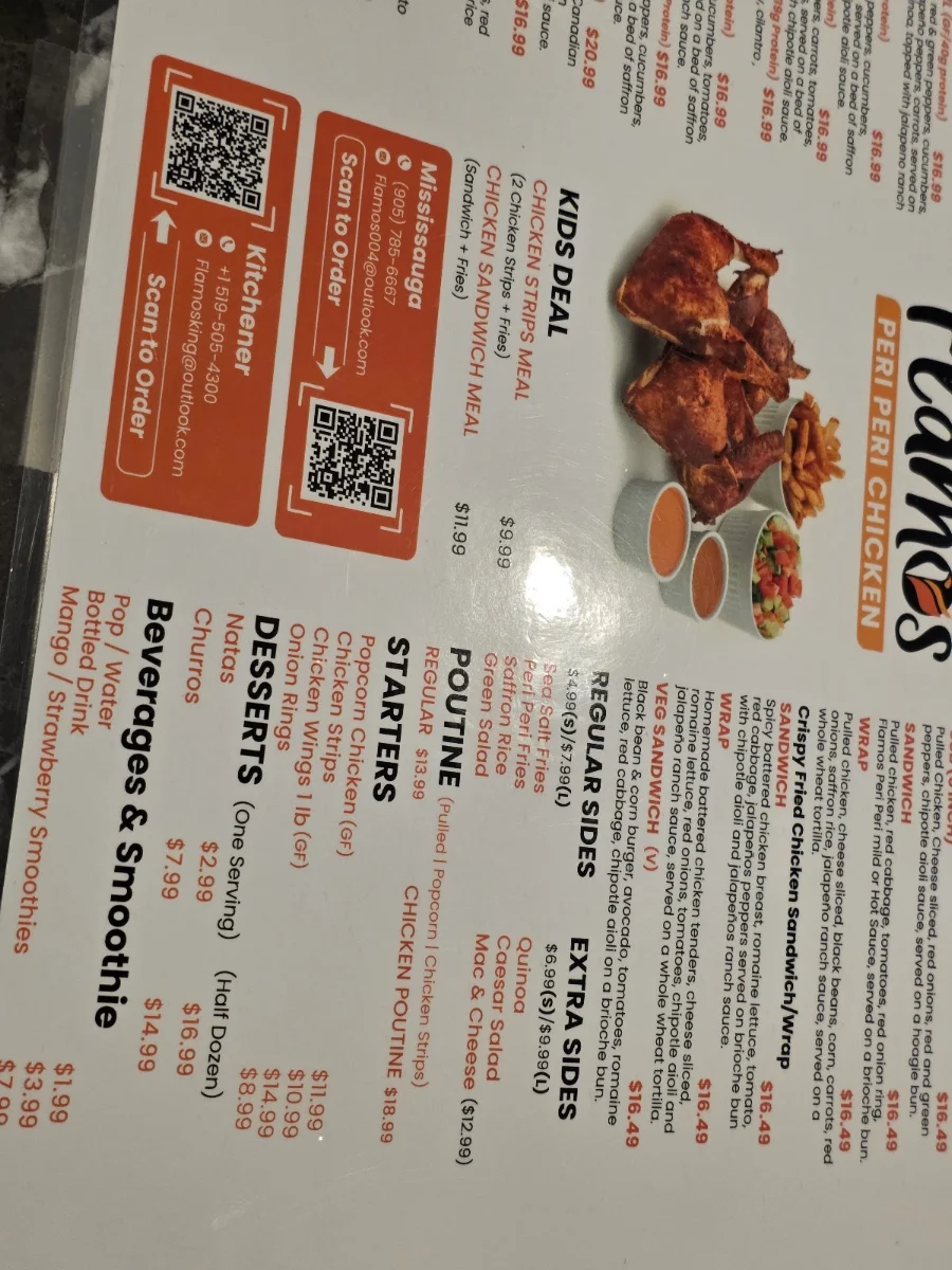 Menu, Flamos Peri Peri Chicken(Kitchener)