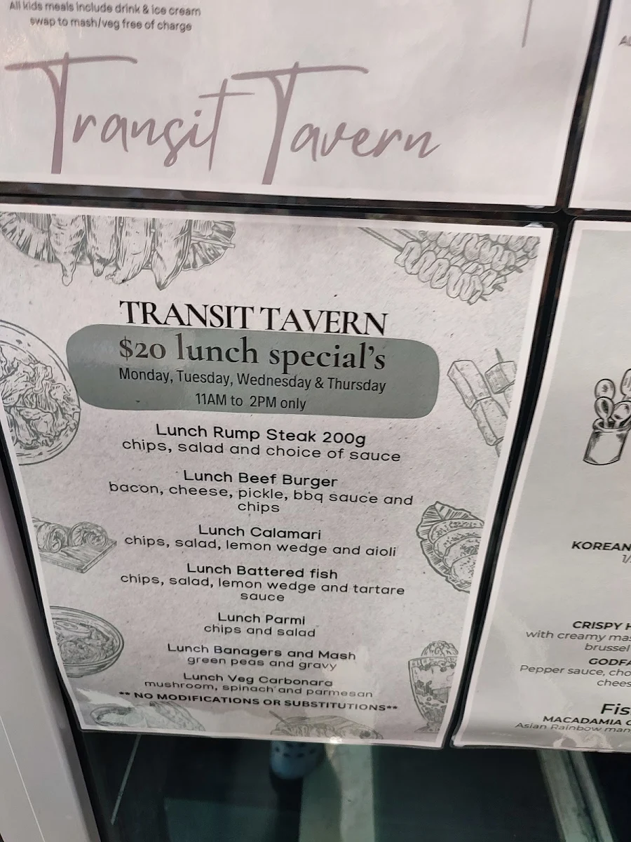 Menu, Transit Tavern
