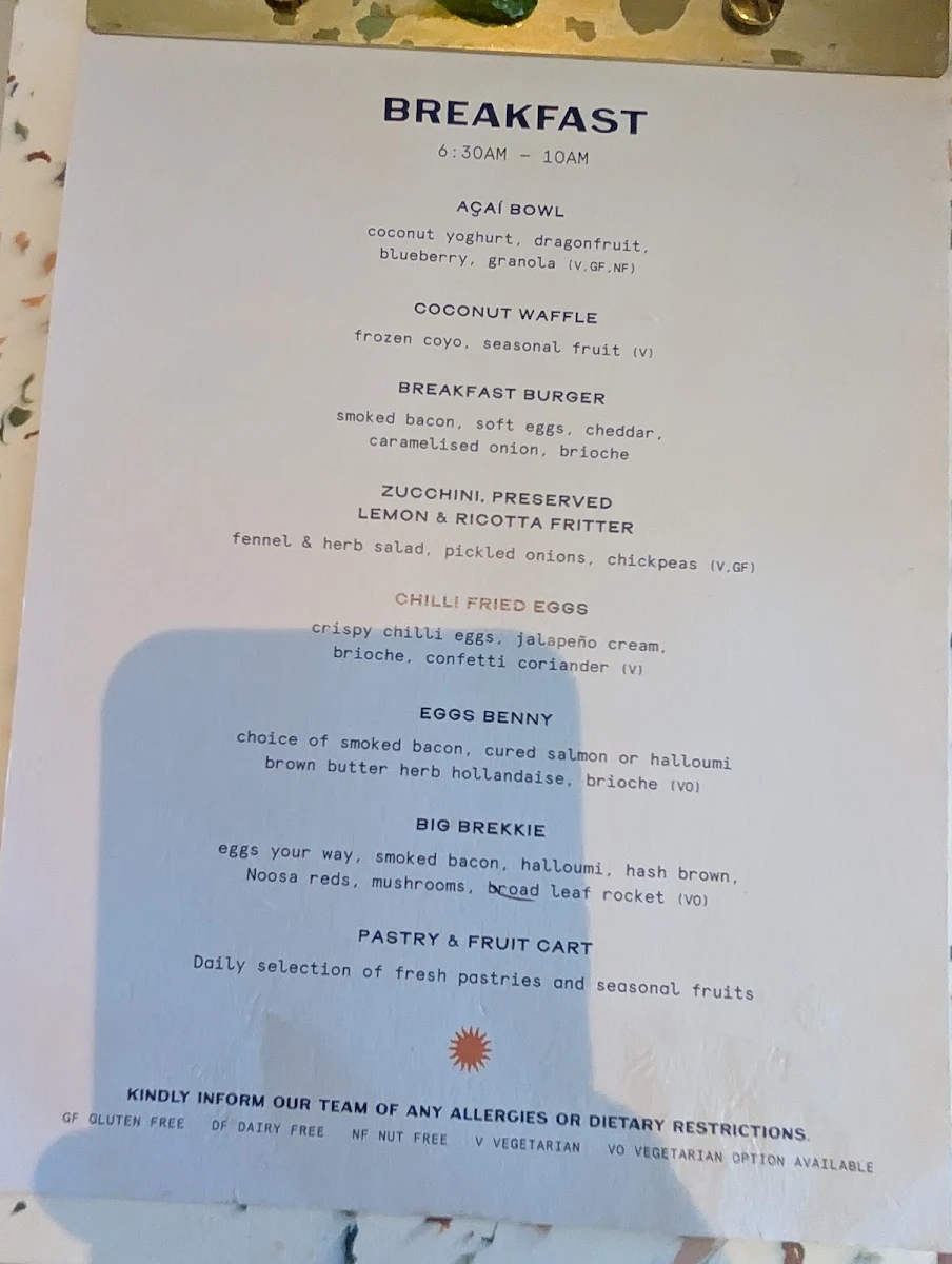 Menu, Sully's Rooftop