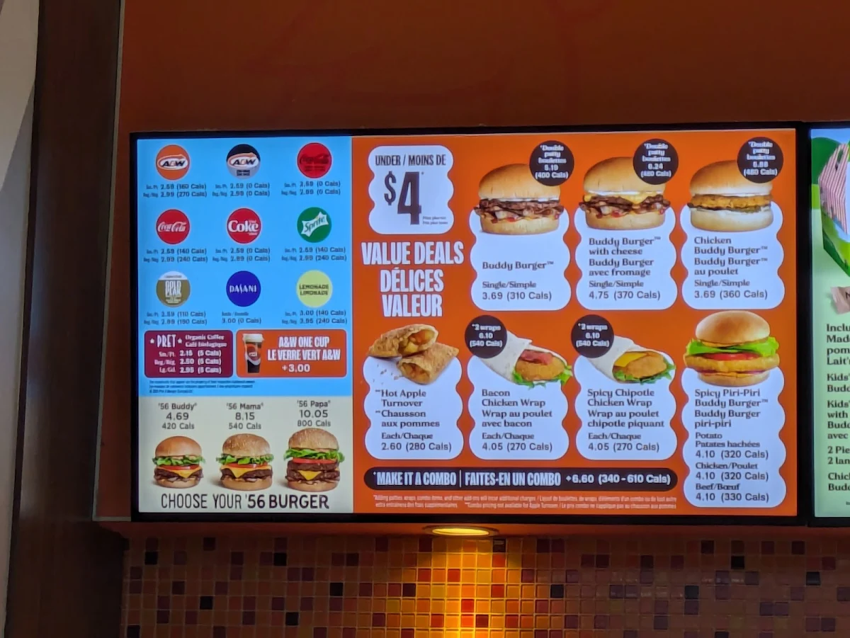 Menu, A&W Canada