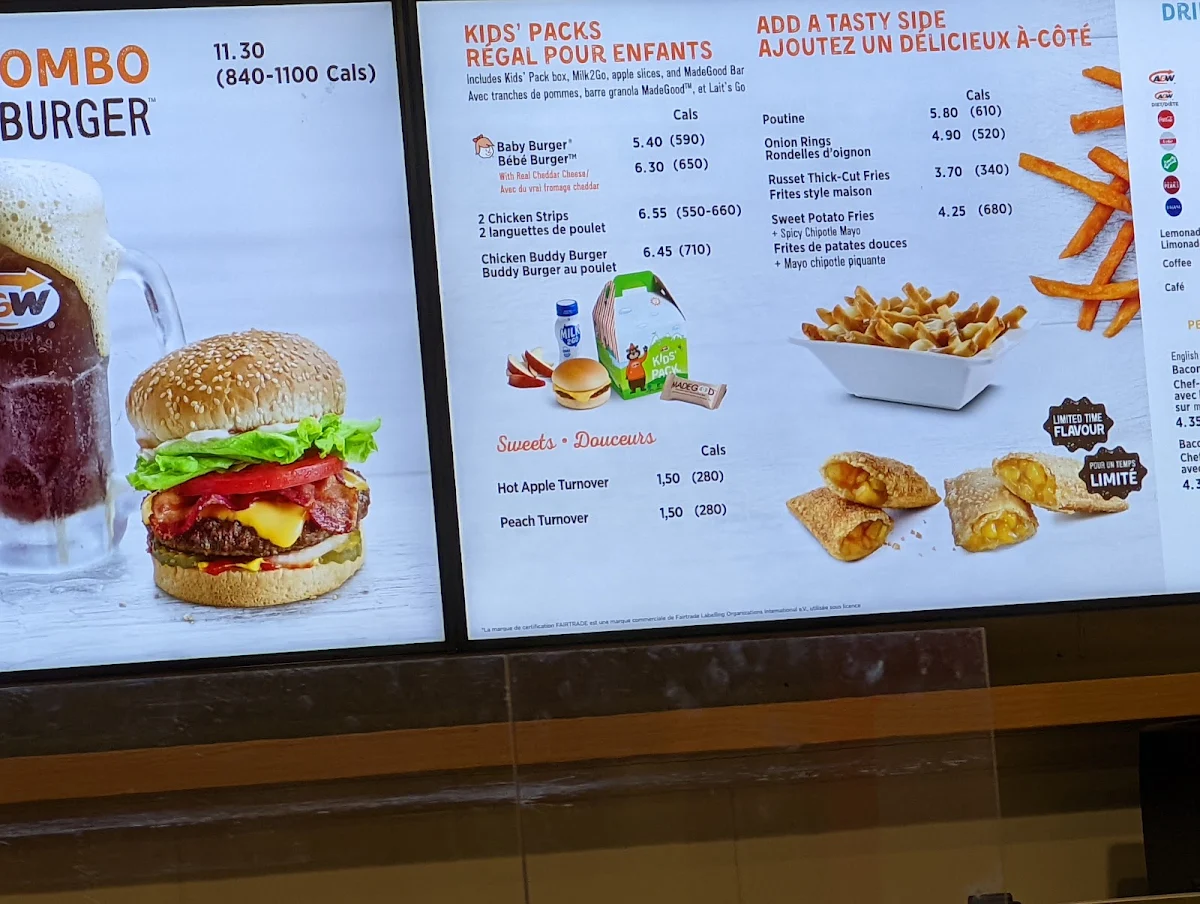 Menu, A&W Canada