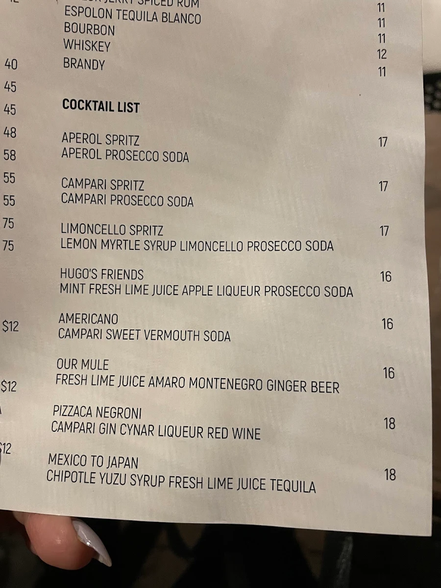 Menu, Pizzaca Pizzeria & Bar