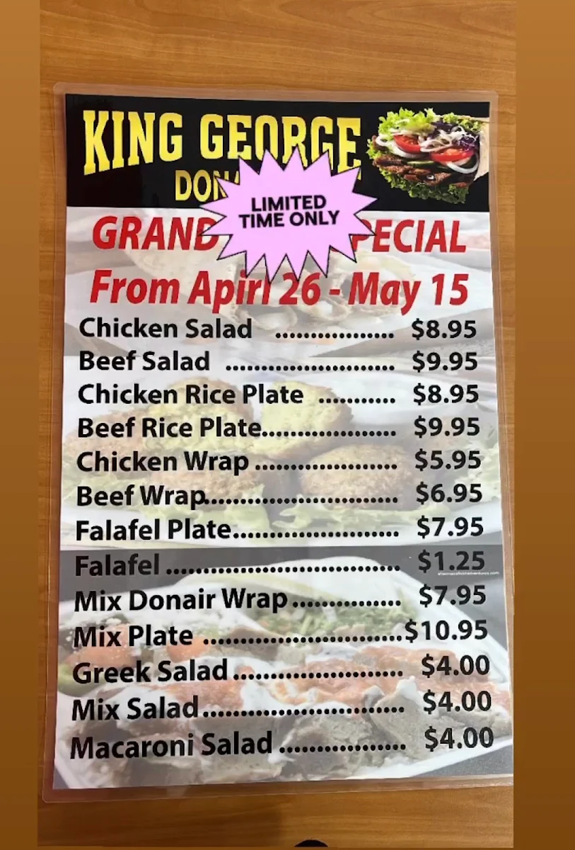 Menu, King George Donair Halal