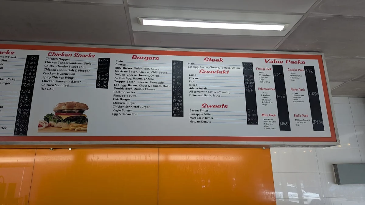 Menu, Jamz fish and chips