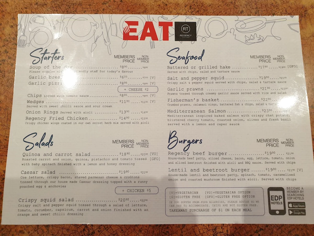 Menu, Regency Tavern