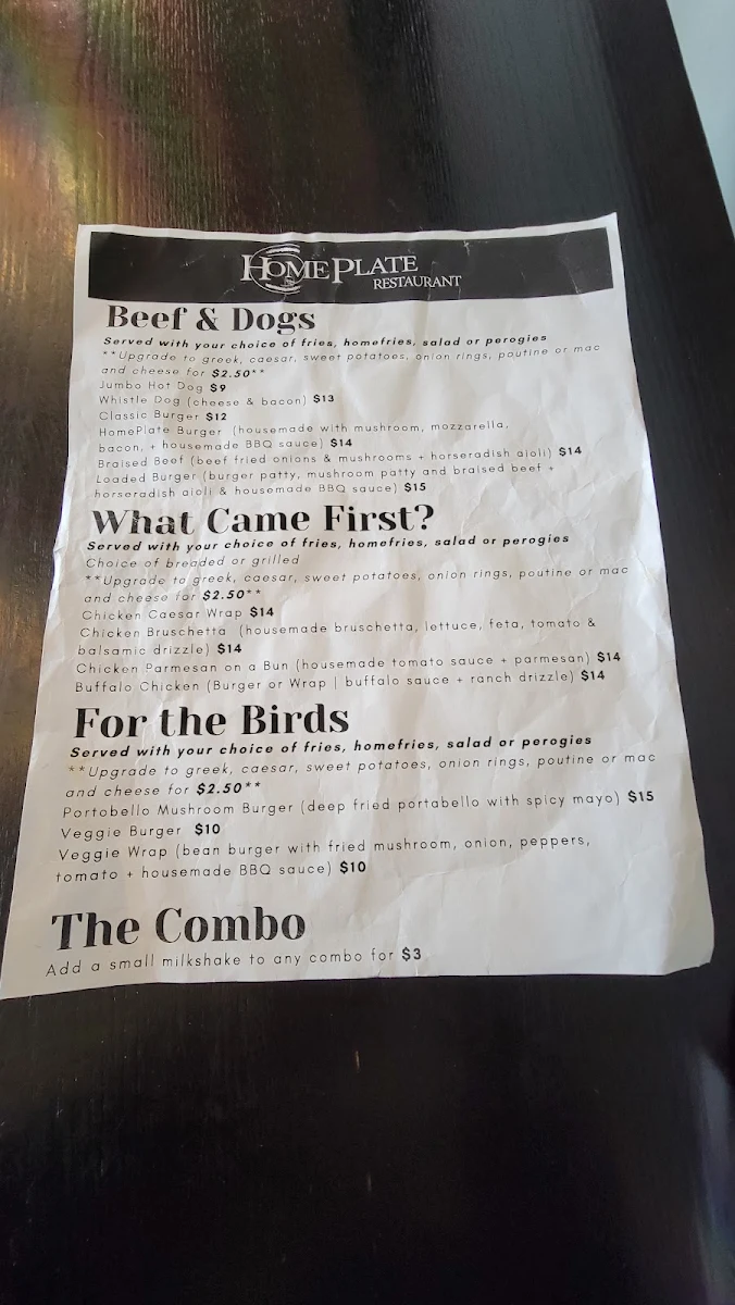 Menu, Home Plate Restaurant