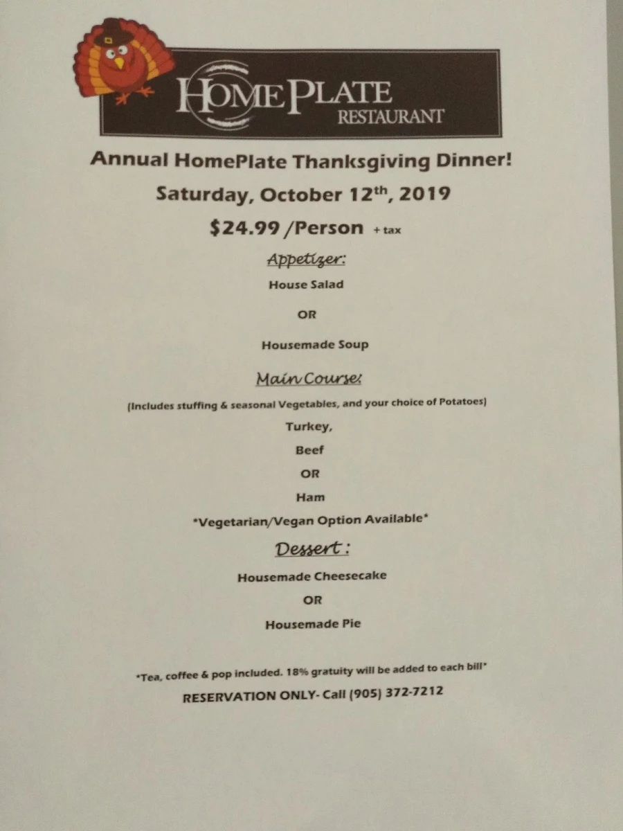 Menu, Home Plate Restaurant