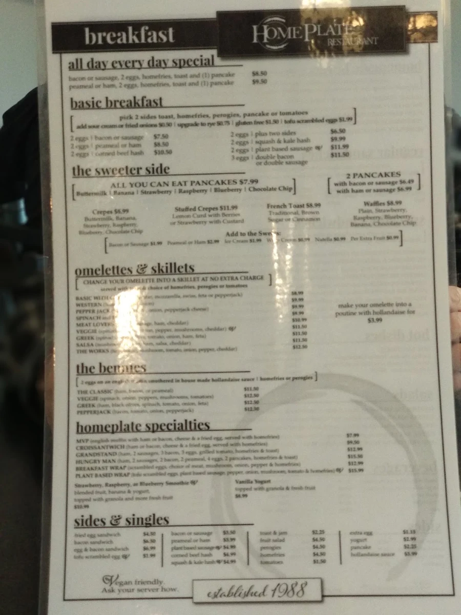 Menu, Home Plate Restaurant