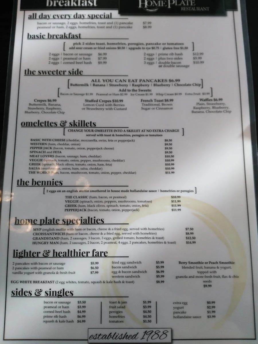 Menu, Home Plate Restaurant