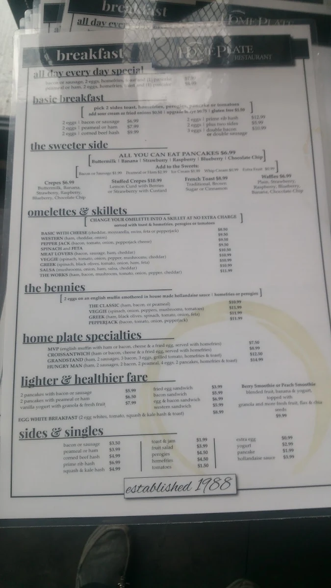 Menu, Home Plate Restaurant