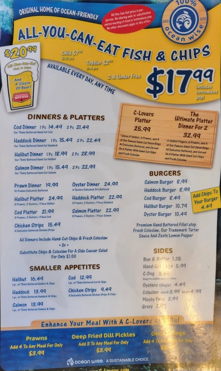 Menu, C-Lovers Fish & Chips