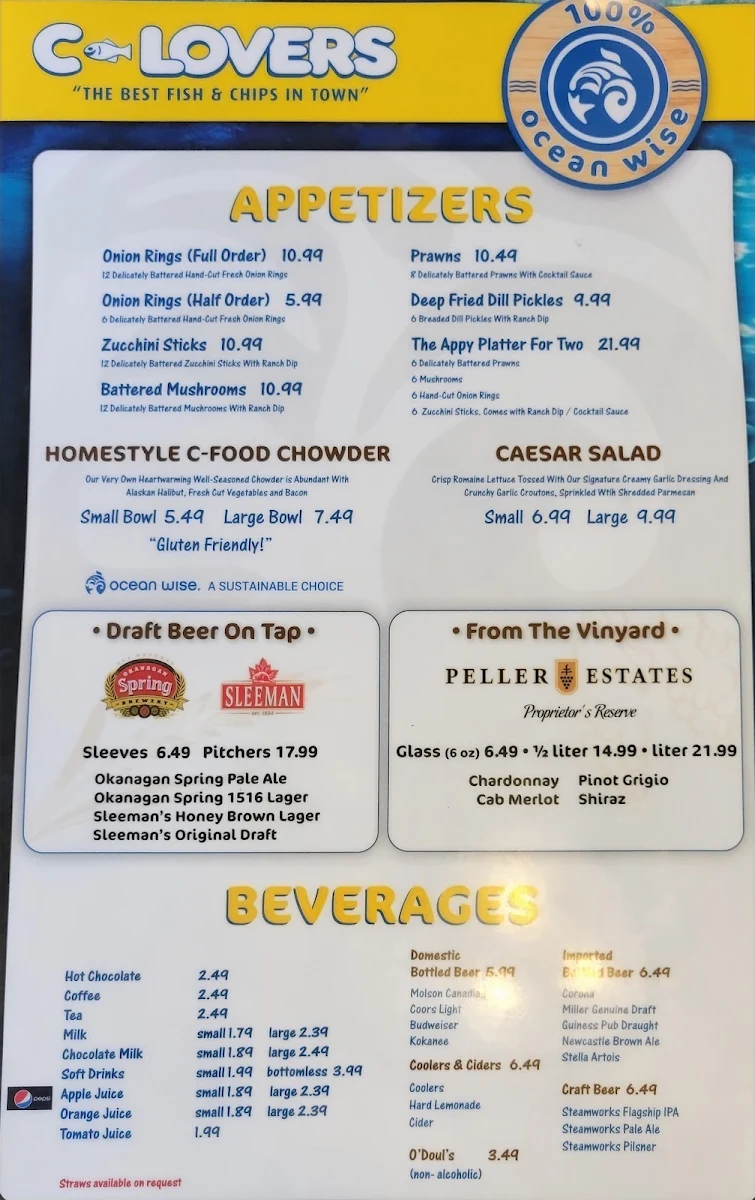 Menu, C-Lovers Fish & Chips