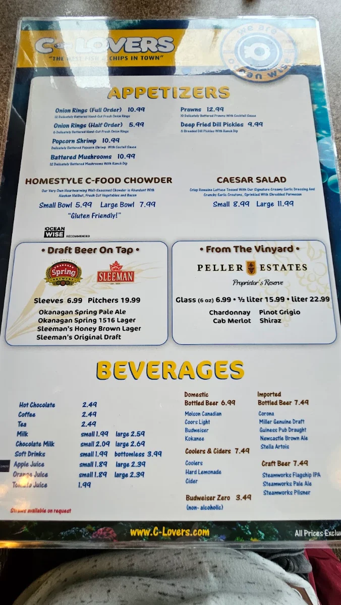 Menu, C-Lovers Fish & Chips