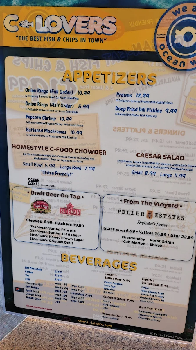 Menu, C-Lovers Fish & Chips