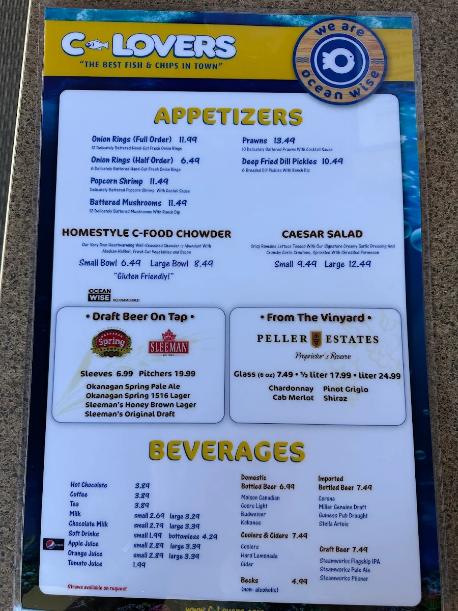 Menu, C-Lovers Fish & Chips